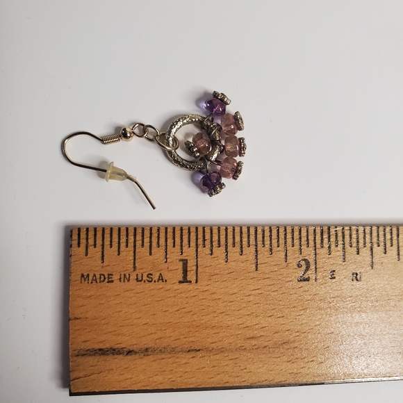 Purple beaded dangle circle earrings - vintage 1.5" long. - Picture 6 of 8